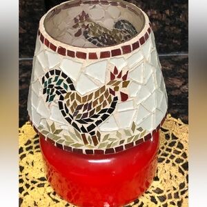 Rooster Mosaic Glass Candle Topper Vintage Home Interior